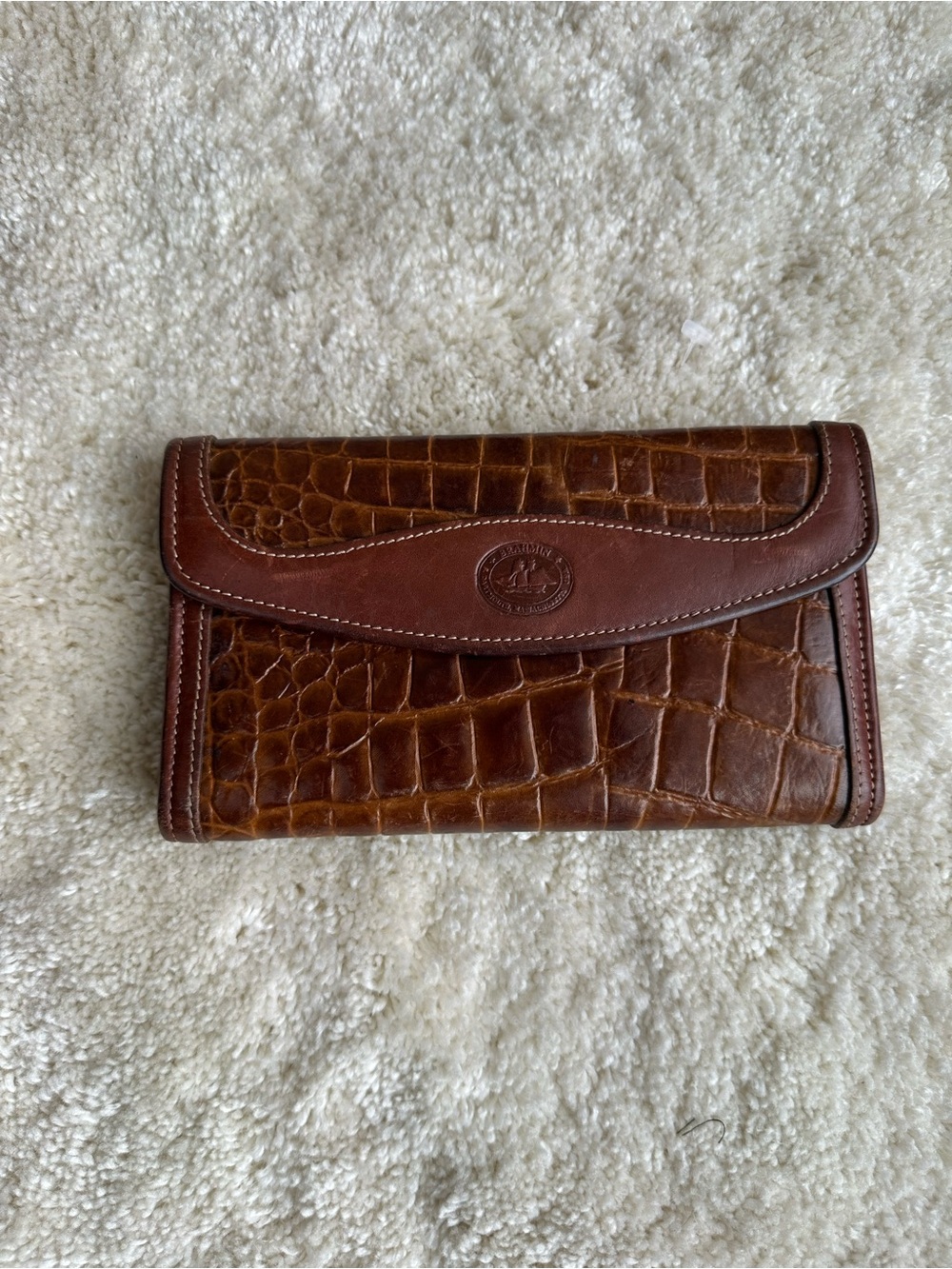 Vintage Brahmin Pecan Brown Leather Trifold Wallet -and coin pocket